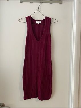 About Us Ribbed V-Neck Mini Dress in Wine